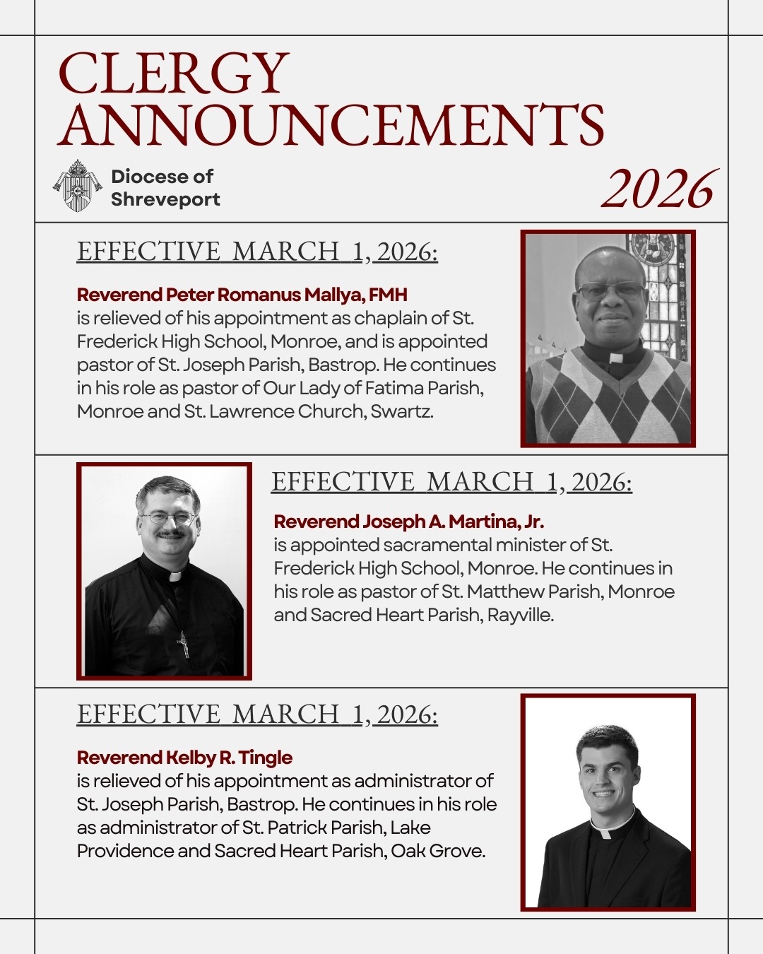 Clergy Announcement March 9, 2026